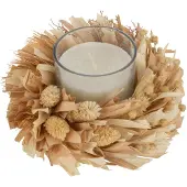 J-Line Bougie florale rond verre blanc/naturel 24h