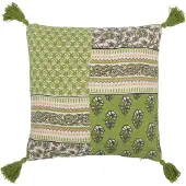 Jline Coussin fleurs+floches coton vert