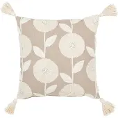 J-Line Coussin fleurs/feuilles coton taupe/beige