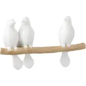 J-Line 3 oiseaux sur branche polyresine blanc/naturel