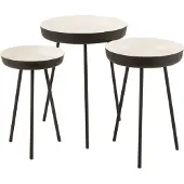 J-Line Set de 3 table gigogne metal noir/blanc