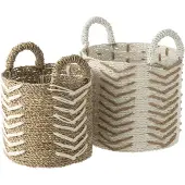 J-Line Set De 2 Corbeilles Chevron Raffia Blanc/Naturel