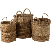 J-Line Set De 3 Corbeilles Lucie Raffia Naturel