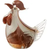 J-Line Presse-appier poule en verre rayé blanc/marron/ocre