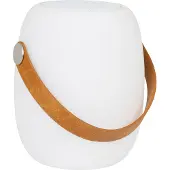 Ebuy24 Cardiff lampe extérieure LED avec sangle en cuir, haut-parleur Bluetooth, rechargeable blanche.