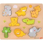 Goki - 2041592 - Puzzle En Bois À Encastrement - Animaux Sauvages - 8 Pièces