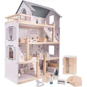 Ikonka Puppenhaus aus Holz + Möbel