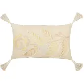 Jline Coussin rectangle fleur + floches coton jaune clair