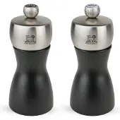 Peugeot Fidji Matt Moulins à poivre, ensemble de moulins à sel, acier inoxydable / bois de hêtre, noir, 12 cm, 2-21283