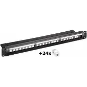 Goobay Kit de boîtiers vides pour panneau de brassage Keystone 19 pouces (48,3 cm) (1 U), noir - avec 24 modules CAT-6 (UTP)