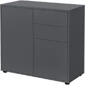 En.casa [en.casa] Commode Stylée Meuble de Rangement Pratique avec 2 Tiroirs 2 Portes Panneau de Particules 74 x 79 x 36 cm Gris Foncé Mat
