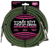 Ernie Ball Cables Instrument Gaine Tisse Jack/jack Coudé 3M Noir/vert