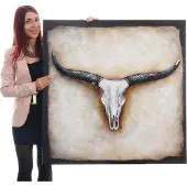 MCW Peinture à l'huile réalisée à la main représentant un taureau