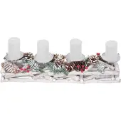 MCW Couronne de l'Avent allongée bois bougies blanches