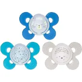 Chicco Physio Comfort Silicone Sucette de nuit Sucette de nuit Garçon Chat/Étoile, 16-36m+ 2 pcs