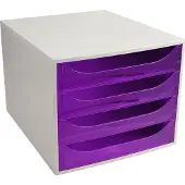 Exacompta ECOBOX boîte à tiroirs 4 tiroirs Violet, A4/A4+, front ouvert, silencieux, arrêt de sécurité