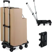 Relaxdays Chariot de transport , pliable, extensible, poignée télescopique, 4 roulettes pivotantes, 2 roues blocables, charge maximale de 100 kg, noir