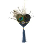 J-Line Coeur suspension + plumes textile bleu/vert
