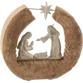 J-Line Personnages creche noel bois de manguier/aluminium naturel/argent