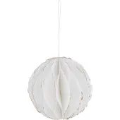 J-Line Supsension boule coton maché blanc/or