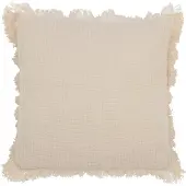 Jline Coussin franges mousseline de coton beige clair