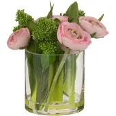 J-Line Renoncule dans vase plastique verre rose/vert small