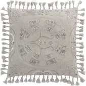 J-Line Coussin marocain avec pompons gris velours