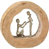 J-Line Personnage couple demande fiancaille bois de manguier/aluminium naturel/argent