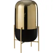 J-Line Windlight on Foot Glass Black Gold Large