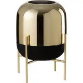 J-Line Windlight on Foot Glass Black Gold Small