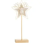 J-Line Renne/etoile sur pied+led bois or/blanc large