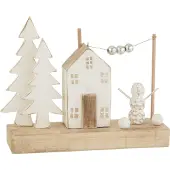 J-Line Decoration maison sapin perles bois naturel/blanc