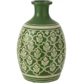 J-Line Vase fleurs+lignes terre cuite vert/blanc