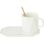 Jline Tasse + sous-tasse + cuillere moments ceramique blanc