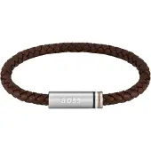 BOSS Bracelet marron en cuir tressé avec fermoir magnétique logoté