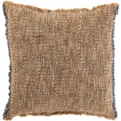 J-Line Coussin bords effiloches polyester/coton marron clair/bleu