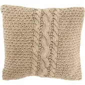 J-Line Coussin tricot+tresse coton beige delave