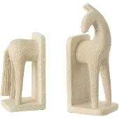 J-Line Set de 2 serre-livre cheval moderne resine beige