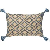 J-Line Coussin rectangle losanges jute/coton naturel/bleu