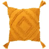 J-Line Coussin tufté+floches coton ochre