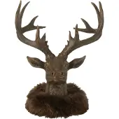 J-Line tête de cerf fourrure Résine Marron Large