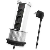 Logilink Multiprise encastrable LPS235A, 3 prises, mécanisme de levage/abaissement, indicateur LED, H05VV-F 3G 1,5 mm², cordon 1,8 m, Argent/Noir/Blanc