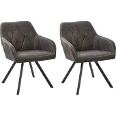 Beliani Lot de 2 chaises rembourrées grises avec pieds en métal noir fauteuils rétro style éclectique