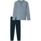 Schiesser Pyjama long 'Essentials' bleu nuit / bleu-gris