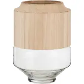 J-Line Vase rond haut bois/verre marron clair large