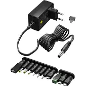 Goobay 64568 Adaptateur secteur universel (3 V - 12 V, max. 12 W / 1,0 A), noir, 1.8 m - incl. 11 adaptateurs : 7 adaptateurs DC plus USB-C, USB-A, USB Mini-B, Micro-USB et prise à visser