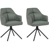Beliani Lot de 2 chaises de salle à manger pivotantes tissu vert avec accoudoirs dossier pieds en métal noir style rétro traditionnel
