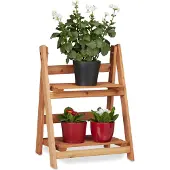 Relaxdays porte-fleurs en bois - 2 étages - pliable - 51x41x25 cm - marron