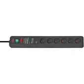 Brennenstuhl 1159541376 Secure-Tec, power distribution unit, 6 sockets type E, 3m, black, with switch and surge protection
