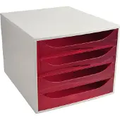 Exacompta ECOBOX boîte à tiroirs 4 tiroirs couleur framboise, A4/A4+, façade ouverte, silencieux, arrêt de sécurité